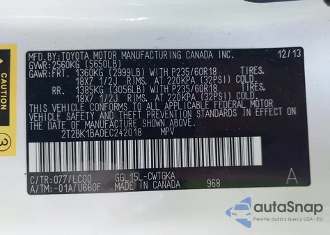 2014 Lexus Rx 350 из США, поврежденный, VIN 2T2BK1BA0EC242018